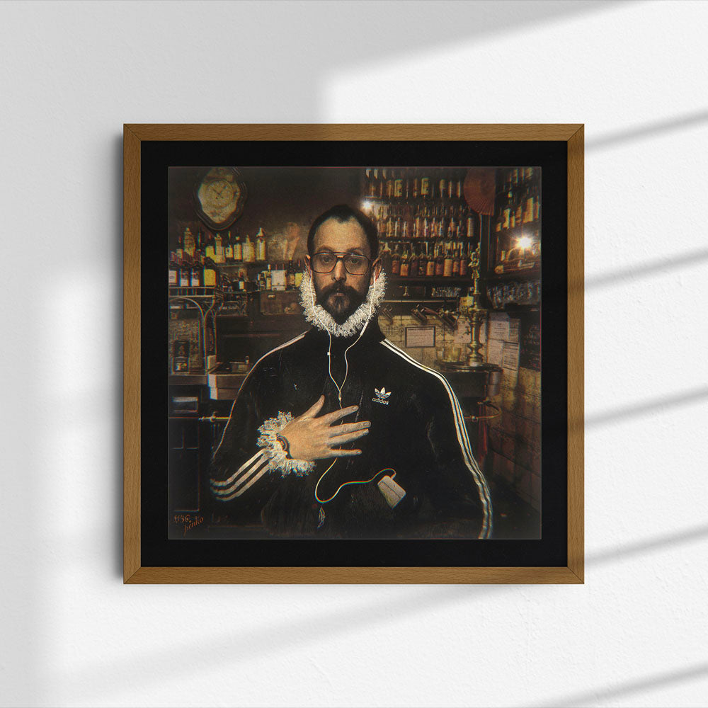 El moderno caballero de la mano en el pecho